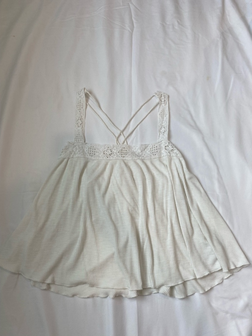 Lucky Brand Cream Crochet-Trim Ribbed Tank